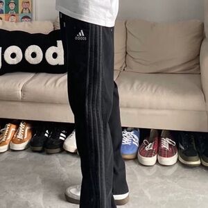 Adidas Men's Black Joggers with White Stripes